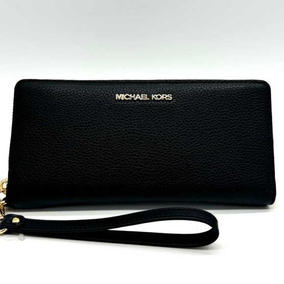 Michael Kors Medium Jet Set Travel Zip Tote Bag & Continental Wallet Black/Gold - Picture 1 of 8
